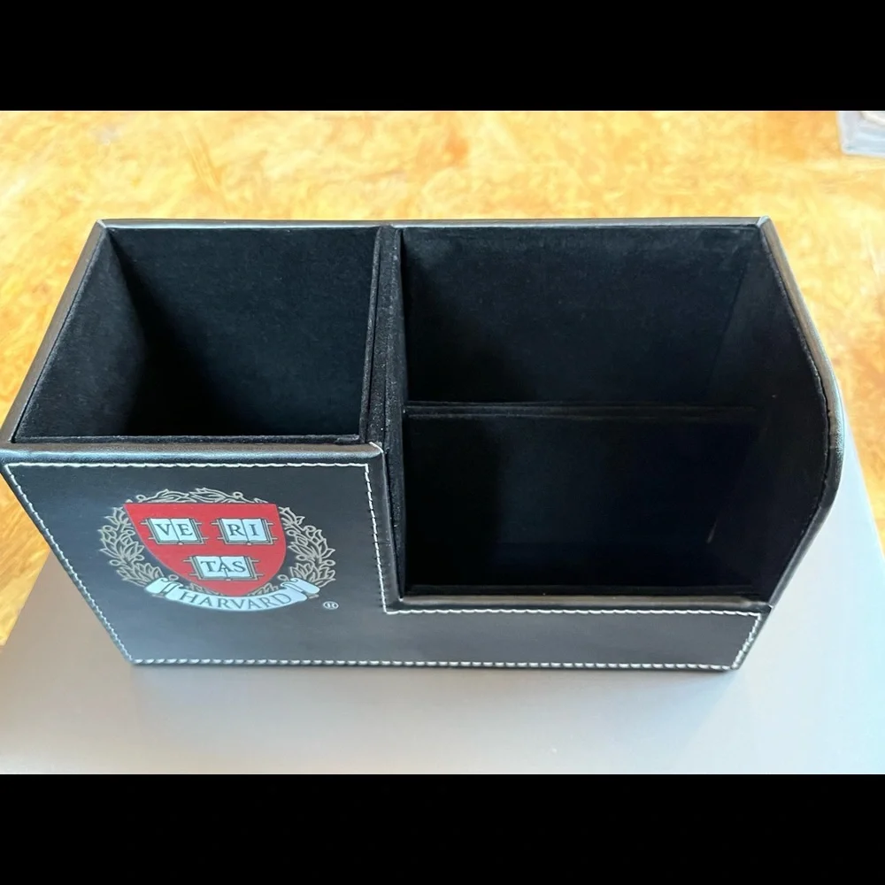 Black Leather Desk Caddy w/ Official Harvard Insignia - New in Box